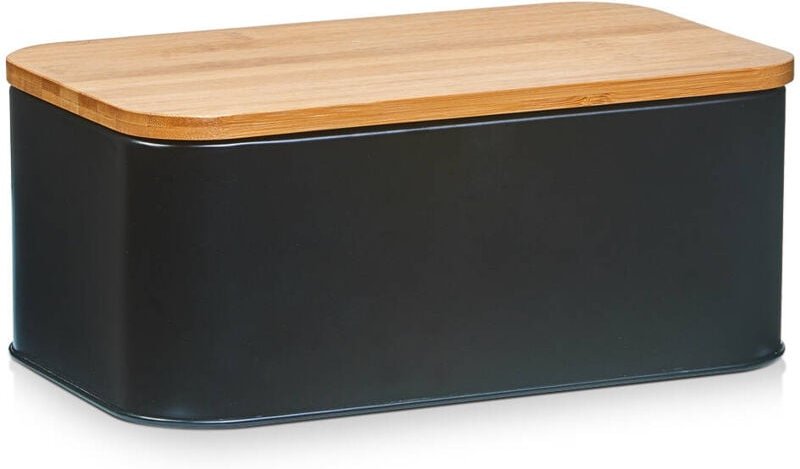 Zeller - Brotkasten aus Metall mit Bambusdeckel, 31 x 18 x 12,5 cm