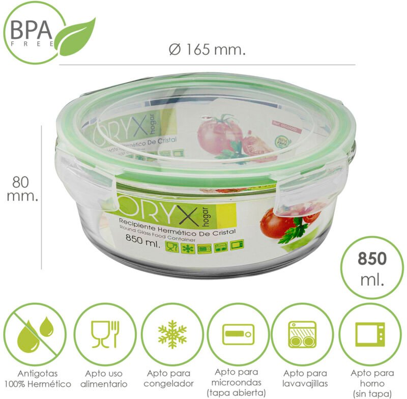 Recipiente Hermetico Cristal Redondo 850 ml. ø 165 x 8 (alt) cm.