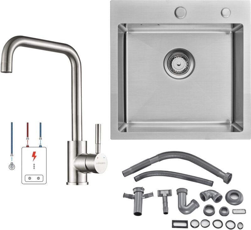 Küchenspüle Edelstahl Einbauspüle 45 × 45 cm + Niederdruck Küchenarmatur, Gebürstet - Auralum