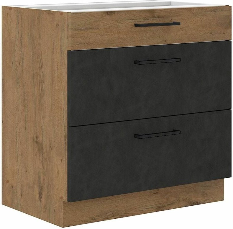 Küchen Preisbombe - Vigo Unterschrank 80 cm Eiche Lancelot Matera Grau Vollauszug Soft-Close Küche