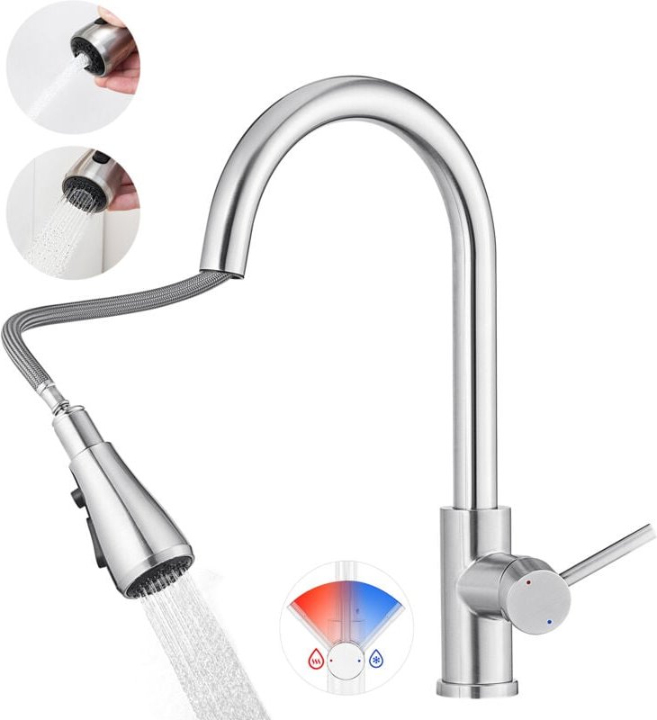 Max Einhebel-Spültischarmatur mit ausziehbarer Brause – Küchenarmatur mit 2 Strahlarten – Spültischarmatur mit abnehmbar...