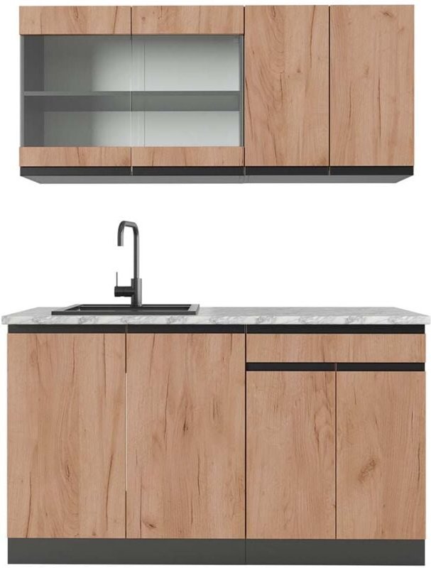 Vicco - Singleküche R-Line, Goldkraft Eiche/Anthrazit, 140 cm , ap Marmor