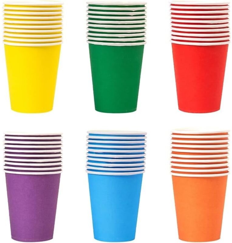 Thumbnail - Bluedeer - 6 Farbe zufällig 60 Stück Pappbecher, 250 ml Mehrfarbig Partybecher Biologisch Abbaubar Einwegbecher für Hoch...