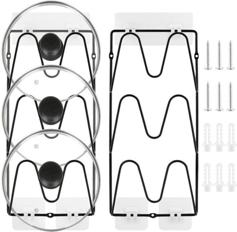YMYNY 2 Stück 6-stöckiger Topfdeckelhalter, selbstklebender, rostbeständiger Topfdeckelhalter ohne Bohren für Töpfe und ...
