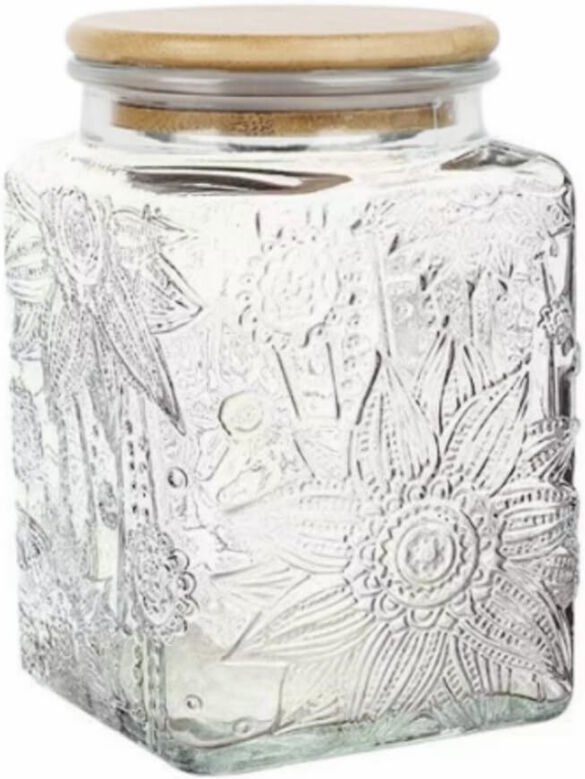 Quadratisches Glasgefäß, 750 ml Vintage-Vorratsglas mit Bambusdeckel, Glas zur Aufbewahrung von Lebensmitteln, geeignet ...