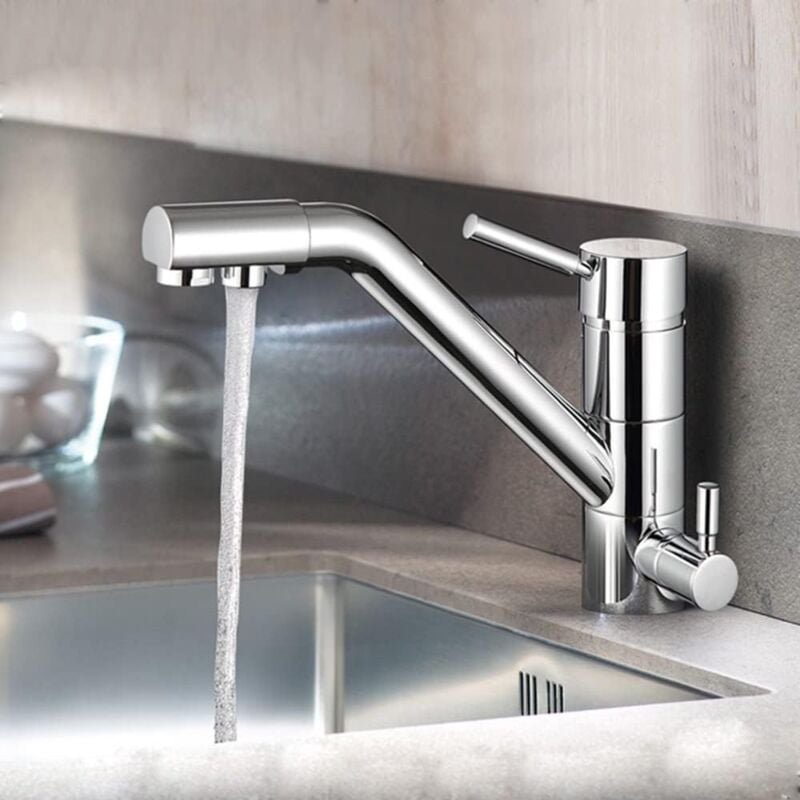 Thumbnail - 3 Wege Küche Armatur, Wasserfilter Wasserhahn mit 2 Hebel für Osmose Anlage Trinkwasserhahn, 3-in-1