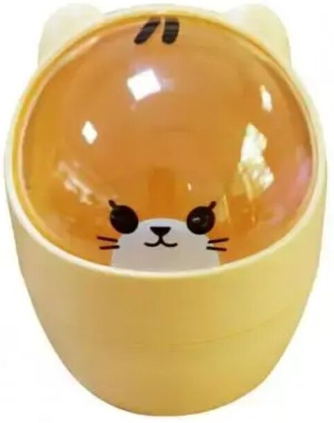 Mini-Mülleimer, multifunktional, wiederverwendbar, praktisch, niedliches Cartoon-Design, Müllkorb für drinnen, gelb