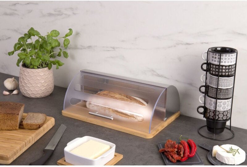 5five Simply Smart - Brotkasten Bkasten Brotdose mit Rolldeckel transparent Bambus Edelstahl 27 x 39 x 15 cm