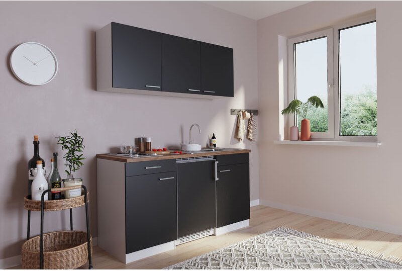 Küche Miniküche Singleküche Küchenzeile Pantry Weiß Schwarz Luis 150 cm Respekta