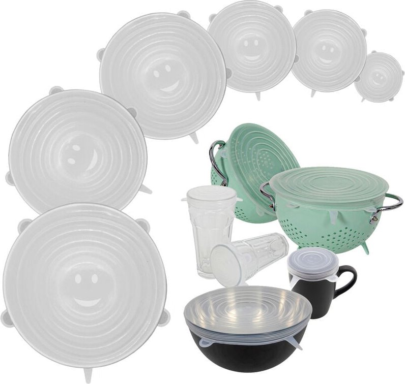 6er Set Universal Silikondeckel rund - 6,5 cm bis 20,5 cm - Dehnbare Frischhalte Deckel Stretch Abdeckung wiederverwendb...
