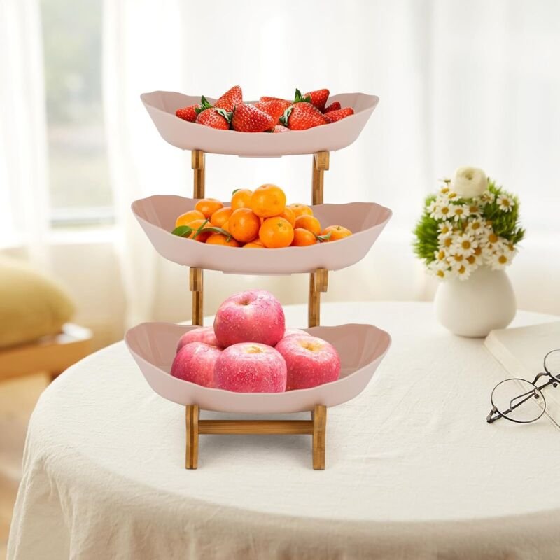 Obst Etagere 3 Stöckig Obstschale mit Bambusholzständer 3-Tier Servierschalen mit Ständer Geeignet zum Ablegen von Obst ...