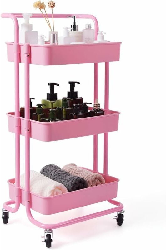 3-stöckiger Servierwagen mit Rollen, Küchenwagen Metall, Rollwagen für Badezimmer, Küche, Kinderzimmer, Allzweckwagen mi...
