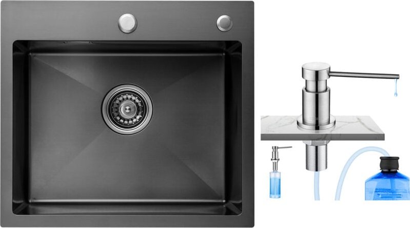 Cecipa Küchenspüle 1 Schüssel Edelstahlspüle 1 Schüssel mit Siphon und Überlauf Küchenspüle 50 x 45 x 18,5 cm + gebürste...