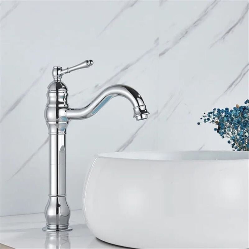 Antiker Kupfer-Waschtischhahn zur Deckmontage, Einhand-Badezimmerkran, langer Auslauf, Waschbecken, Warm-Kalt-Mischbatte...