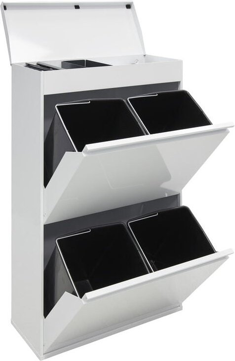 Thumbnail - Top Recycling Abfalleimer / Mülleimer aus Stahl mit Aufbewahrungsbox mit Deckel, Mülltrennsystem mit 4 entnehmbaren Inne...