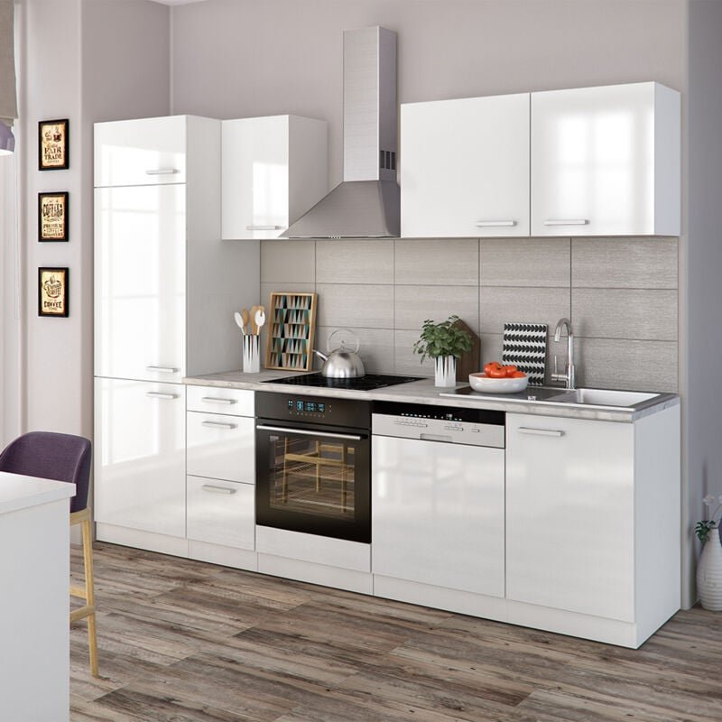 Thumbnail - Vicco - Küchenzeile Optima, Weiß, 270 cm ohne Arbeitsplatte mit LED-Leisten