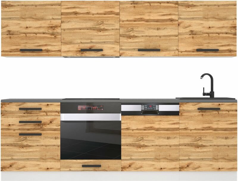 Küchenzeile Küchenblock Alice - Küchenmöbel 240 cm Einbauküche Vollausstattung ohne Elektrogeräten mit Hängeschränke und...