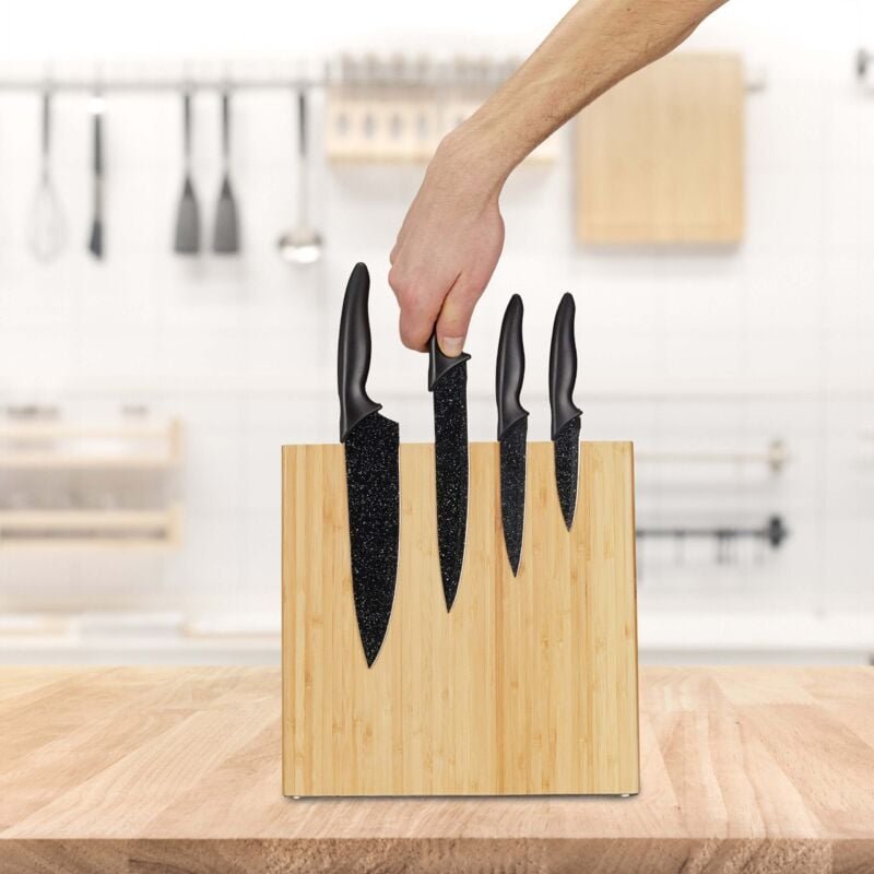 Magnetischer messerblock aus bambus - platzsparende aufbewahrung in der kuche