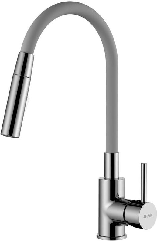 Küchenmischer mit Formgedächtnis, 2 Strahlarten Mousseur oder Handbrause, Kurve aus grauem Silikon ( BSLPRO290S2F) - Sik...