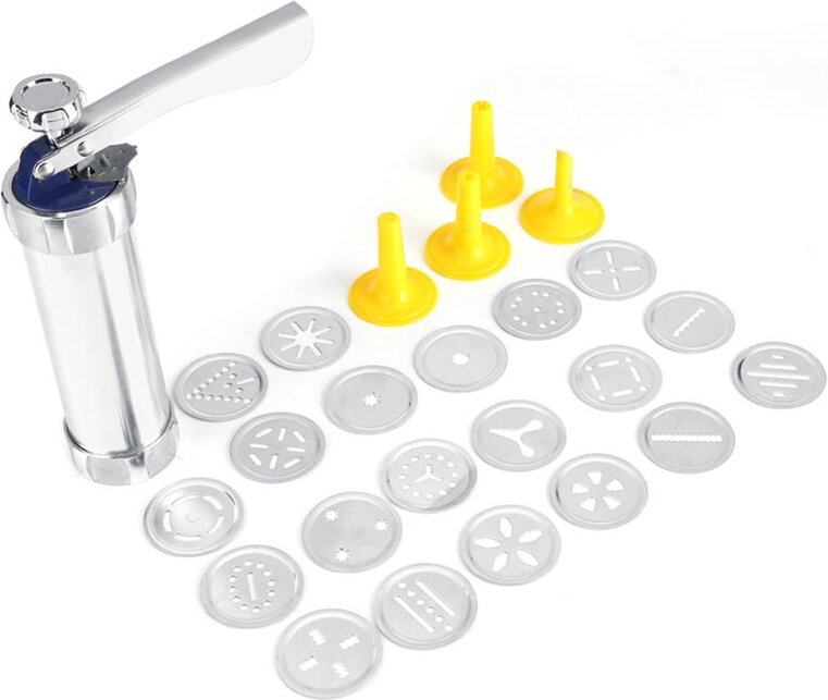 Kekspresse-Set aus Edelstahl zur Tortendekoration.