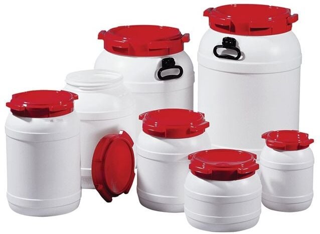 Weithalsfass 26,0 l PE weiß mit rotem Deckel - 7026-61-046