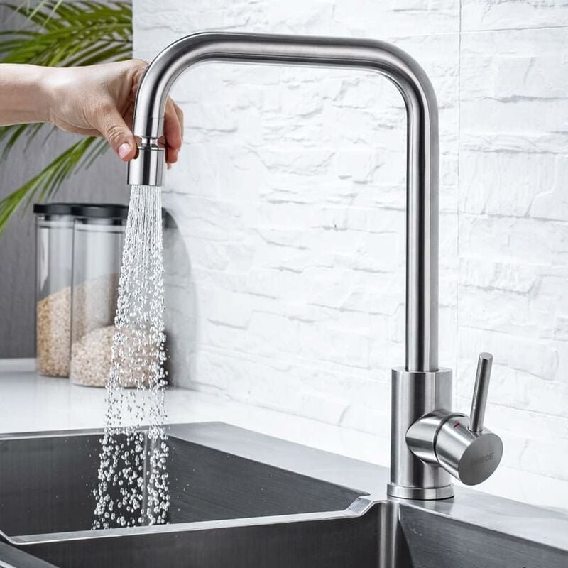 Küchenarmatur mit Brause, 360° drehbar Spültischarmatur mit 2 Strahlarten, Wasserhahn Küche Mischbatterie Hochdruck, Kal...