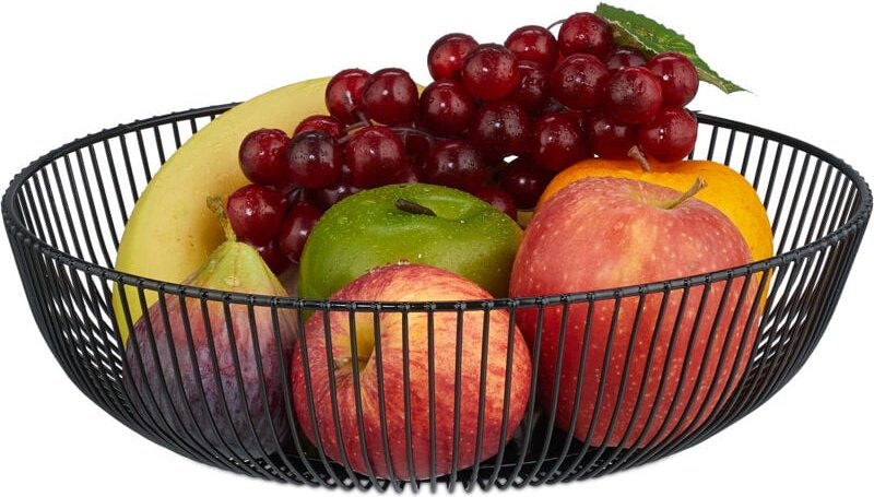 Relaxdays - Obstschale Metall, runder Obstkorb, HxD: 8 x 28 cm, Drahtkorb für Früchte, Gemüse & Brötchen, modern, schwar...