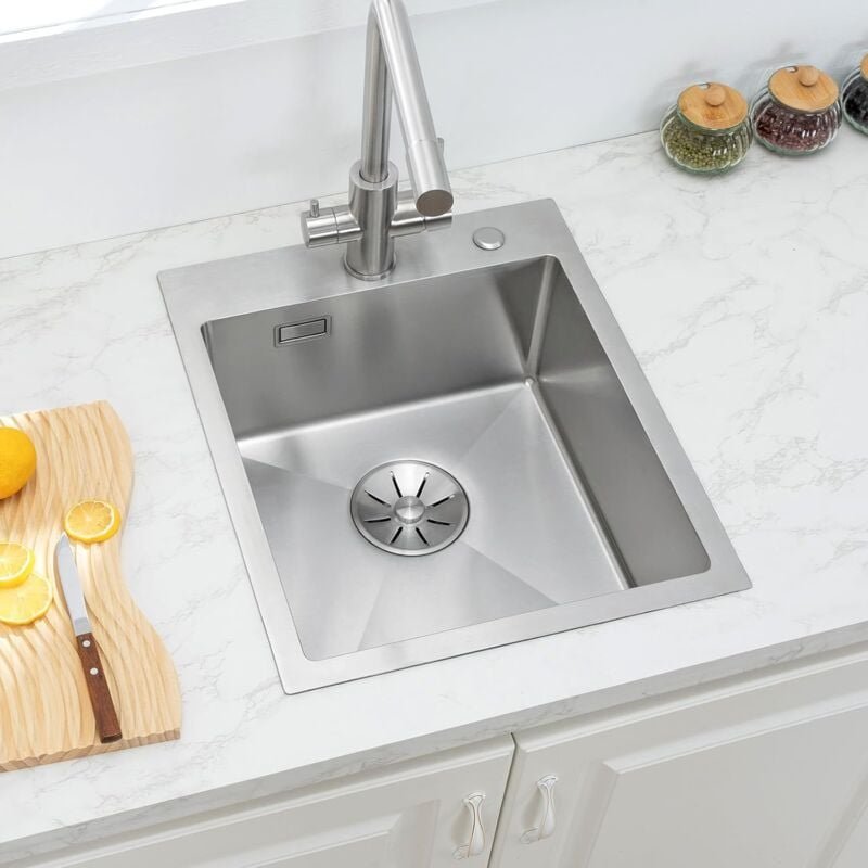 Cecipa - Spülbecken Küche 40x48cm, Spüle Edelstahl 304 Eckig inkl. Siphon, Waschbecken Küche für Unterschränke ab 40 cm ...