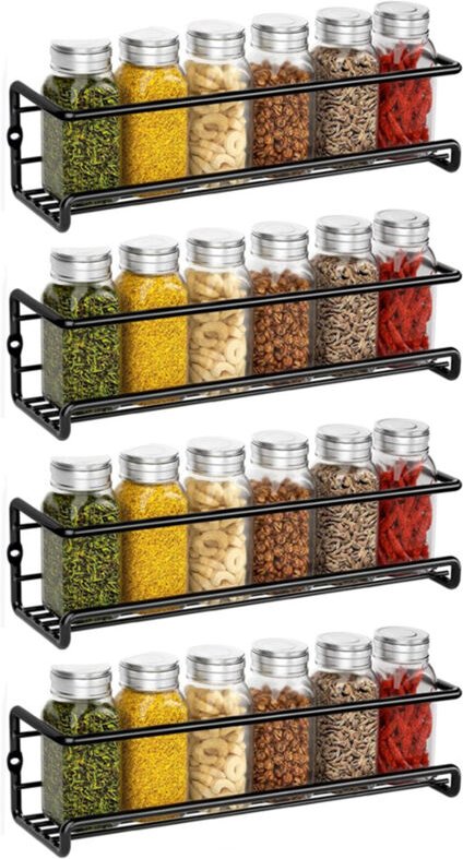 4er Set Gewürzregal Wand – Metall Gewürzhalter ohne Bohren, Selbstklebend oder mit Schrauben für Küchenschrank