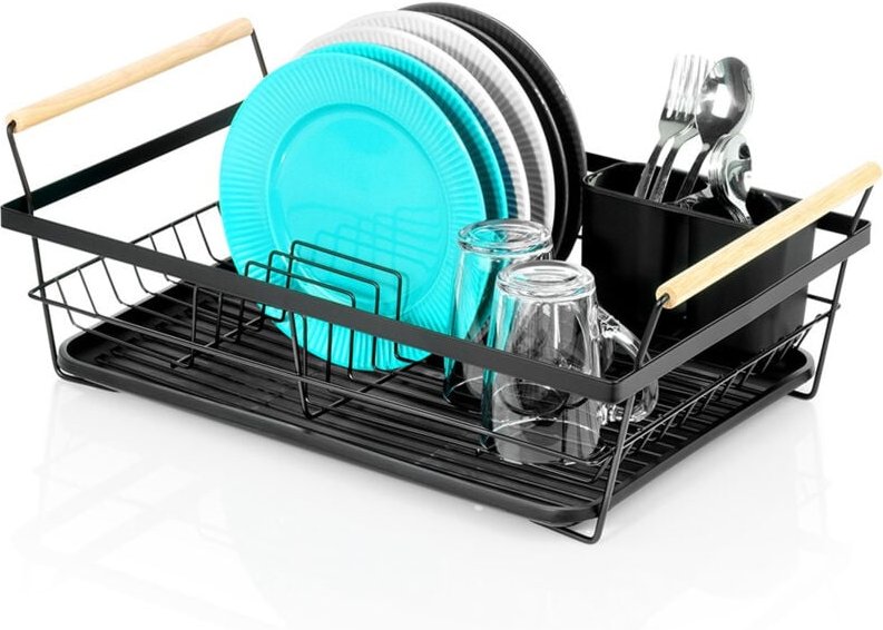 Großer Abtropfständer für Teller und Besteck, stehend, Schwarz, Metall, 50 cm