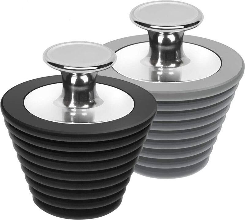 2er-Set Universal-Badewannen- und Waschbeckenstopper – Schwarz und Grau (patentiertes Produkt)