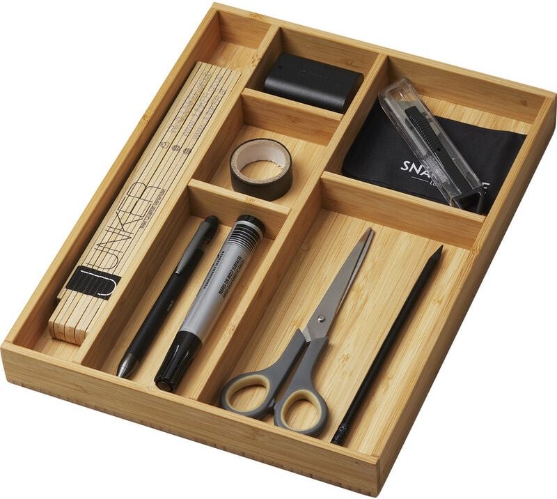 Cavo - Bambus Schubladen-Organizer 245 x 320 x 35 mm mit 6-Fächer Schubladeneinsatz für Küche, Büro, Badezimmer und Schl...