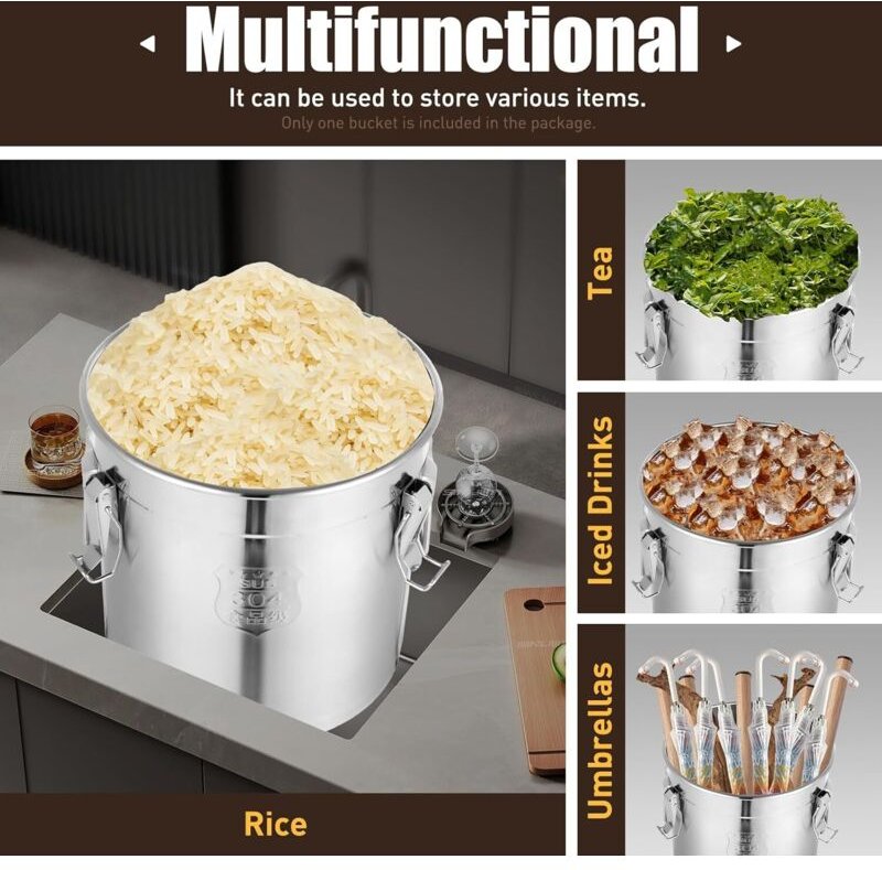 21L Luftdichter Behälter aus Edelstahl 304 mit Deckel und Verschlussklammer, Metalleimer Große Edelstahlkanister für die...