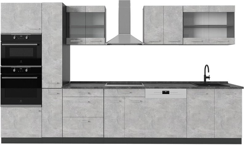 Vicco - Küchenzeile R-Line, Beton/Anthrazit, 350 cm , ap Anthrazit