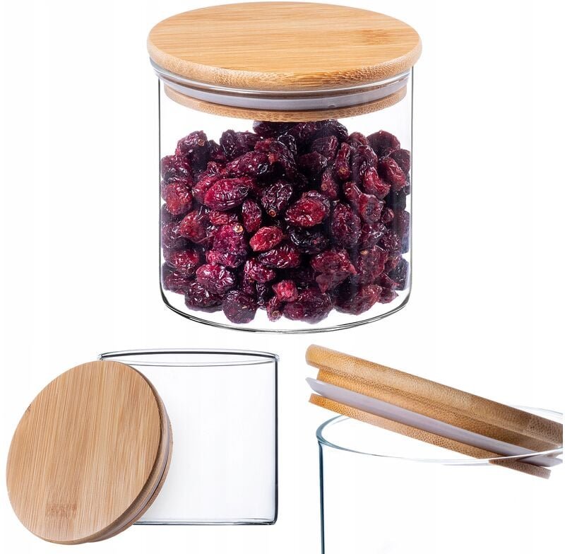 Kadax - Glasbehälter mit Bambusdeckel, Vorratsgläser, Rund, 680 ml