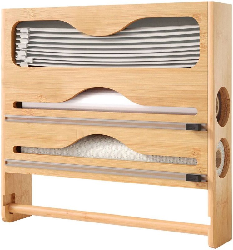 Wandmontierter Küchenrollen- und Alufolienspender mit Abschneider