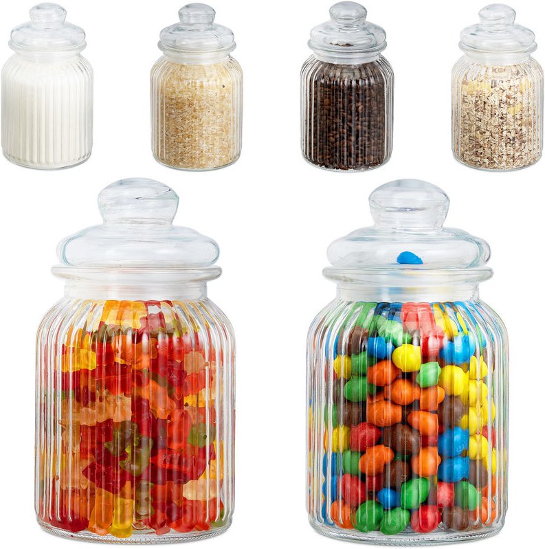 Vorratsgläser 6er Set, 1000 ml, Deckel, für Lebensmittel in Küche, Hochzeit Candy Bar Zubehör, luftdicht, klar - Relaxda...