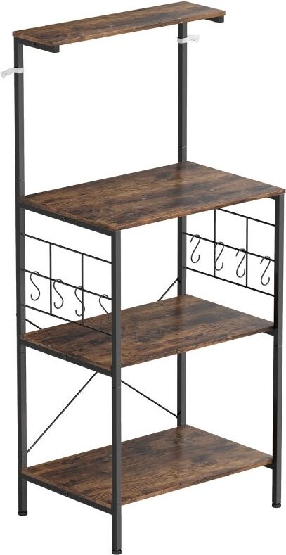 Küchenregal 4-stufig mit 8 Haken – Standregal für Arbeitsplatte aus Metallrohren – Braun/Schwarz – Viel Stauraum für Gew...