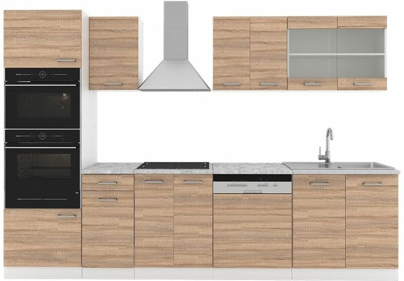 Vicco - Küchenzeile R-Line, Sonoma, 300 cm mit Hochschrank, ohne Arbeitsplatte