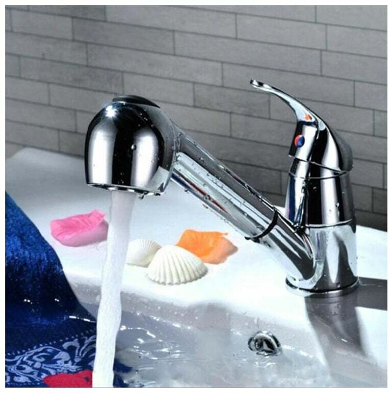 Küchenmischer mit herausziehbarer Brause. 360° drehbarer Küchenhahn. Heißes und kaltes Wasser. Keramikwendel (Einzelbrau...