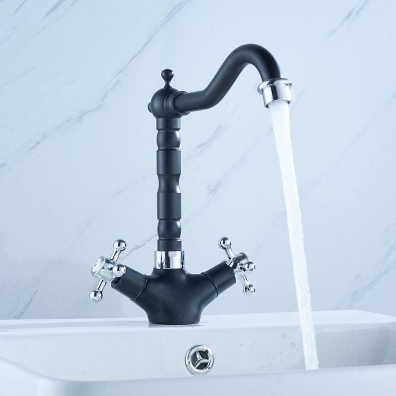 Küchenarmatur Wasserhahn Spültischarmatur Einhebel Mischbatterie, Retro Schwarz Küchenarmatur, Hoch Wasserhahn Küche, Sp...