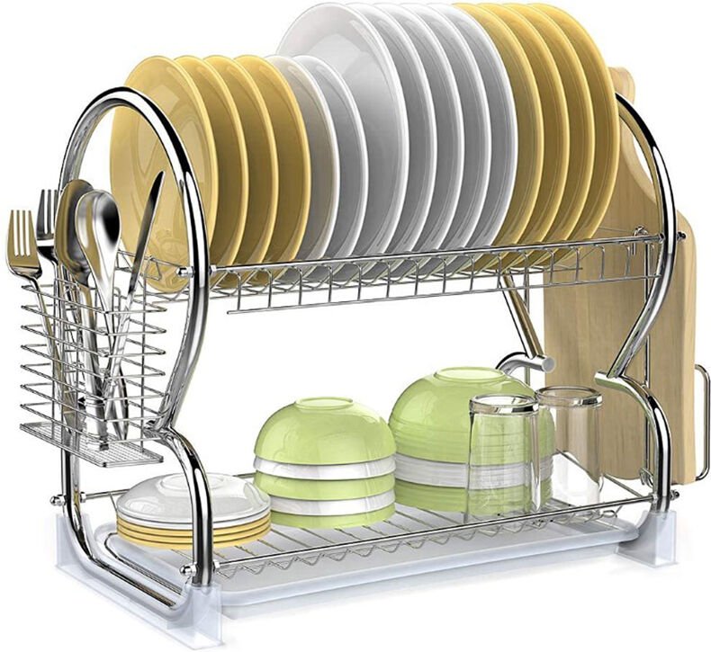 Geschirrabtropfer Geschirrstaender Abtropfgestell Abtropfständer mit Auffangschale 2 Etagen,40×24×38cm(Essstäbchenhalter...