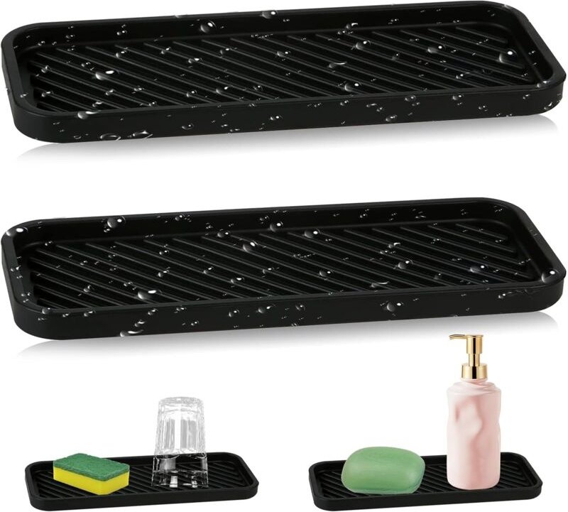 2-teiliger Silikon-Organizer, Silikon-Spülbecken-Organizer zur Aufbewahrung von Schwämmen, Spülmitteln, Geschirr, Seife,...