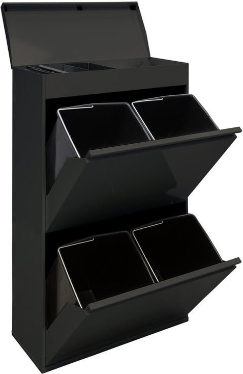 Top Recycling Abfalleimer / Mülleimer aus Stahl mit Aufbewahrungsbox mit Deckel, Mülltrennsystem mit 4 entnehmbaren Inne...