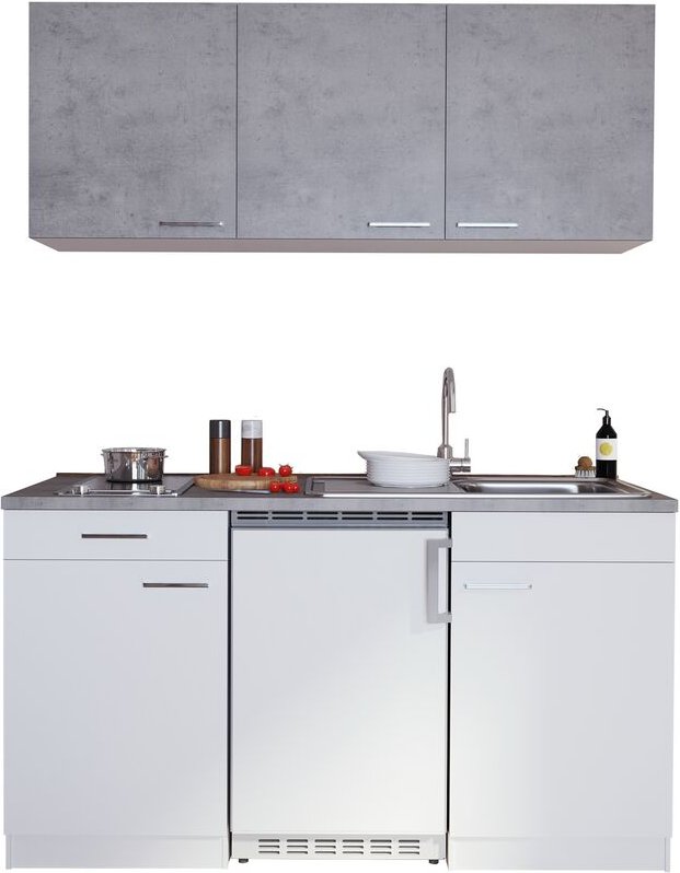 Küche Miniküche Singleküche Küchenzeile Pantry Weiß Beton Luis 150 cm Respekta