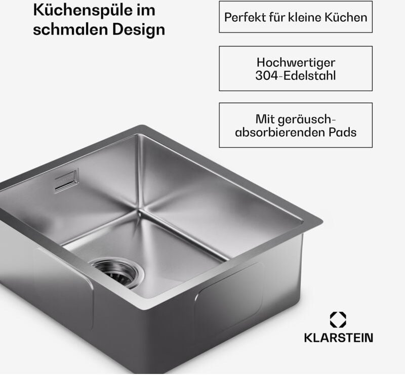 Klarstein Hochwertige Edelstahl-Kuchenspule, 39x45 cm, mit Uberlauf & Sieb - perfekte Spulbecken-Organizer-Losung, inklu...