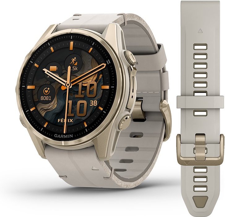 Garmin Smartwatch Fenix 8 - 43 mm AMOLED Sapphire Nebelgrau Softgold 010-02903-40