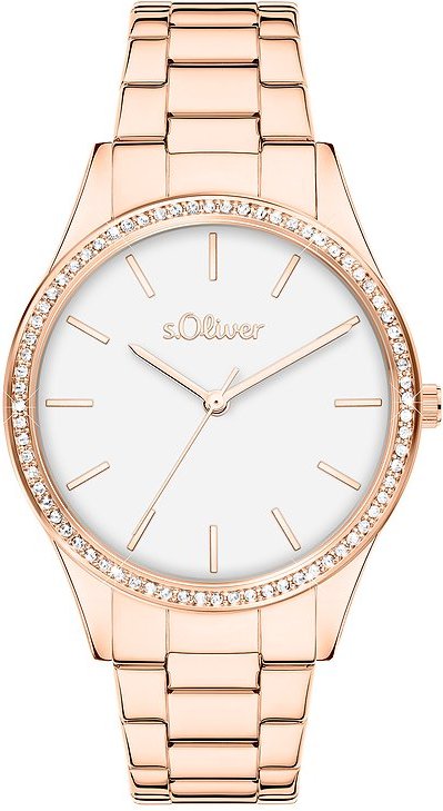 s.Oliver Damenuhr zeitlos mit funkelnden Steinen SO-4488-MQ Metall