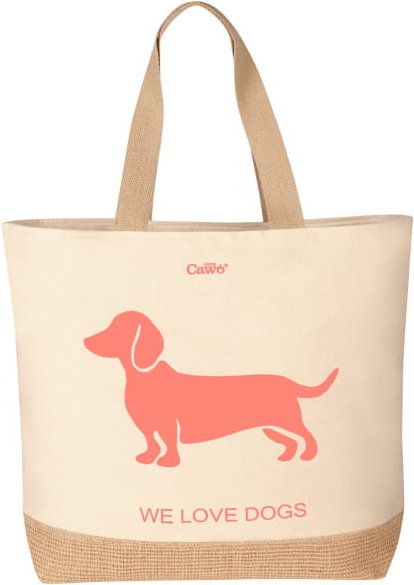 Cawö Home Beachbags WE LOVE DOGS Dogs 55702 - Farbe: natur/pink-orange - 32 - 40x55 cm