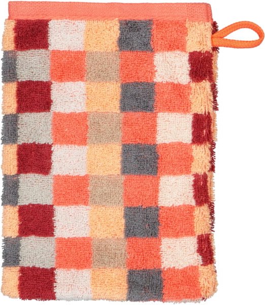 Cawö - Unique Karo 942 - Farbe: koralle - 22 - Waschhandschuh 16x22 cm